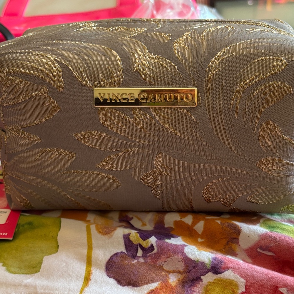 Vince Camuto Gold and Brown Cosmetic Bag